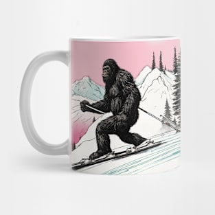 Funny Bigfoot Skiing Dad Bigfoot Believer and Ski in Mountain Mug